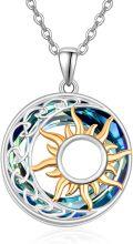 wholesale 925 Sterling Silver Blue Crystal Sun and Moon Pendant Necklace for Women Celestial -0-0