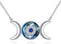 wholesale 925 Sterling Silver Blue Crystal Triple Moon Goddess Pendant Necklace-0-0