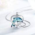 wholesale 925 Sterling Silver Heart-Shaped Blue Crystal Dolphin Pendant Necklace Ocean Wave Jewelry for Women and Girls-0-3