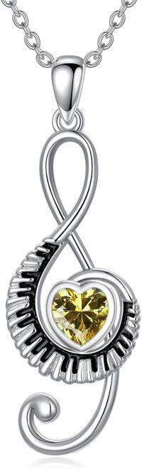 wholesale Sterling Silver Birthstone Music Necklace Piano Note Treble Clef Pendant-08-August