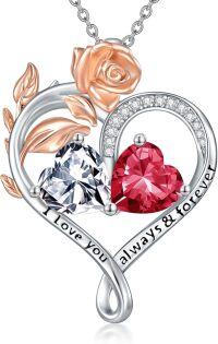 wholesale Sterling Silver Rose Quartz Heart Birthstone Necklace for Women Valentine s Day Gift-04-07-Apr-Jul Birthstones