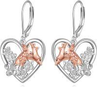 wholesale 925 Sterling Silver & 18K Rose Gold Plated Giraffe Floral Heart Drop Earrings-Giraffe