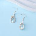 wholesale 925 Sterling Silver Teardrop Daisy Flower Drop Earrings with Moonstone and CZ Stones-0-1