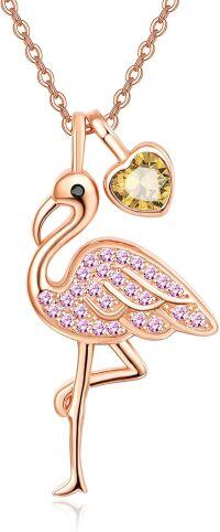 wholesale 925 Sterling Silver 12 Month Birthstone Flamingo Pendant Necklace 18 +2 Chain-11-Nov-Lab Created Citrine
