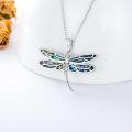 wholesale 925 Sterling Silver Abalone Shell Inlay Dragonfly Pendant Necklace with Extender Chain - For Women (Blue)-0-2
