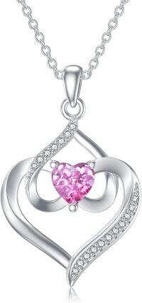 wholesale TOUPOP Forever Love Heart October Birthstone Pendant Necklaces For Women S925 Sterling Silver With Pink, Birthday Mother’s Day Jewelry Gift For Mom Daughter Wife -undefined