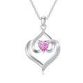 TOUPOP Sterling Silver Pink Opal Pendant Necklace For Women Birthday Mother's Day Gift-0-0