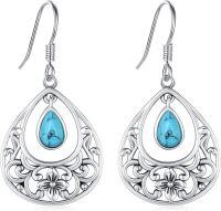 wholesale 925 Sterling Silver & Turquoise Bohemian Teardrop Dangle Earrings for Women-Turquoise #1