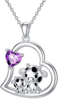wholesale Sterling Silver Stone Cute Animal Pendant Necklace for Couples Sister Daughter Mother Birthday Gift-05-02-Cow-February