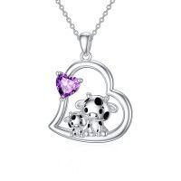 wholesale 925 Sterling Silver Mom Heart Shape Animal Pendant Necklaces for Women Girls Family Love Gift-05-02-Cow-February