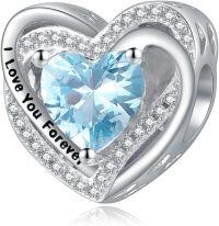 wholesale 925 Sterling Silver Heart Birthstone Charms for Bracelets Jewelry Gifts-Bead - Dec - Topaz