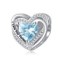 wholesale 925 Sterling Silver Heart Birthstone Charms for Bracelets Jewelry Gifts-Bead - Dec - Topaz