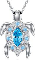 wholesale 925 Sterling Silver & Simulated Aquamarine Blue Austrian Crystal Sea Turtle Necklace, Hypoallergenic Gift for Women-0-0