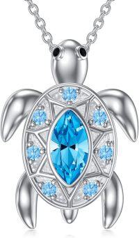 wholesale 925 Sterling Silver & Simulated Aquamarine Blue Austrian Crystal Sea Turtle Necklace, Hypoallergenic Gift for Women-Blue