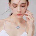 wholesale 925 Sterling Silver Heart-Shaped Pendant with Blue Crystal and Engraved Figures - Fashion  for Women Sisters & Friends-0-2