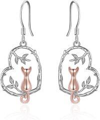 wholesale 925 Sterling Silver 925 Hypoallergenic Cat Tree Branch Dangle Earrings for Women & Girls-cat-Cat