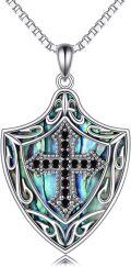 wholesale 925 Sterling Silver Abalone Shell Knight's Templar Cross Shield Pendant Necklace-0-0