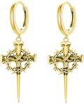 wholesale Gold 925 Sterling Silver Crown of Thorns Cross Hoop Earrings for Men-0-0