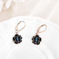 wholesale 925 Sterling Silver Black Enamel & Blue Pearl Rose Drop Earrings-0-2