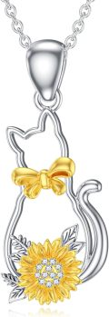 wholesale 925 Sterling Silver Sunflower Bowknot Cat Pendant Necklace for Women-0-0
