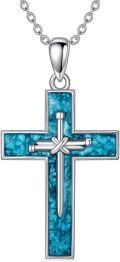 wholesale 925 Sterling Silver Turquoise Inlay Cross Pendant Necklace for Women and Men - Religious  for Christmas & Birthdays-0-0