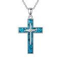 wholesale 925 Sterling Silver Cross Pendant With Turquoise Inlay Chain-0-0