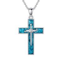 wholesale 925 Sterling Silver Cross Pendant With Turquoise Inlay Chain-04-Nail
