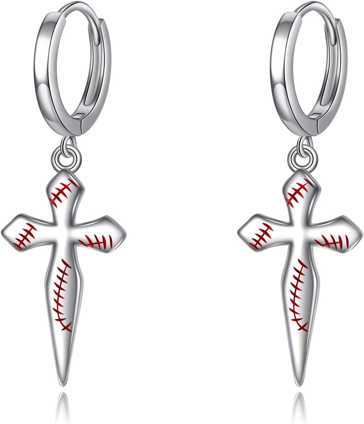 Sterling Silver Celtic Cross Drop Dangle Earrings Irish Fashion Jewelry Gift for Women-Baseball Cross