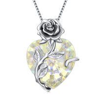 wholesale 925 Sterling Silver Crystal Rose Flower Heart Pendant Necklace-04-Apr - Simulated Diamond