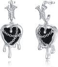 wholesale 925 Sterling Silver Heart-Shaped Nail & Chain Drop Earrings w/Black Onyx and Red Agate - Gothic Style Gift for Her-0-0
