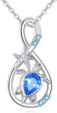 wholesale 925 Sterling Silver Blue Topaz Starfish & Sea Turtle Pendant Necklace for Women-turtle