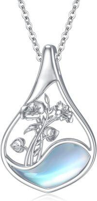 wholesale  Sterling Silver Moonstone Teardrop Necklace Women s Birth Flower Jewelry Gift for Mom Birthday Christmas -09-Sept.-Morning Glory