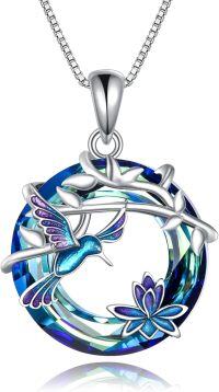 wholesale Sterling Silver Crystal Animal Pendant Necklace Penguin Mermaid Hummingbird Dragonfly Phoenix Horse Cat Dog Elephant Bee-Hummingbird Necklace