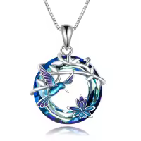 wholesale 925 Sterling Silver Blue Crystal Elephant Pendant Necklace-Hummingbird Necklace