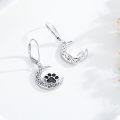 wholesale 925 Sterling Silver Crescent Moon & Cat Paw Print Leverback Drop Earrings Gift for Her-0-2
