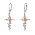 wholesale 925 Sterling Silver Rose Flower Cross Dangle Earrings s for Women-0-0