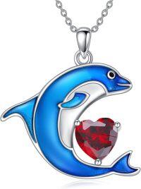 wholesale 925 Sterling Silver Birthstone Blue Dolphin Pendant Necklace-January