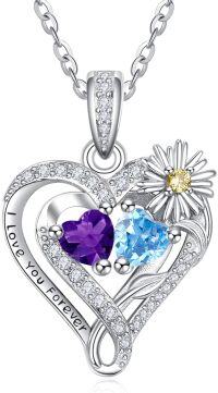 wholesale  Sterling Silver Daisy Heart Birthstone Necklace for Women -02-12-Feb-Dec