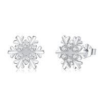 wholesale 925 Sterling Silver Snowflake Earrings With Zirconia Stones Elegant Winter Jewelry-Snowflake 2