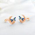 wholesale 925 Sterling Silver Blue Enamel Celtic Moon Dragonfly Stud Earrings Irish  for Women Girls-0-1
