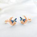 wholesale 925 Sterling Silver Blue Enamel Celtic Moon Dragonfly Stud Earrings Irish  for Women Girls-0-1