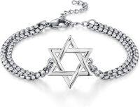 wholesale 925 Sterling Silver  Star of David Charm Bracelet with Chain and Clasp-A-White Gold
