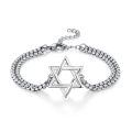 wholesale 925 Sterling Silver Star Of David Charm Bracelet Platinum Plated Double Chain For Women-0-0