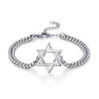 wholesale 925 Sterling Silver Star Of David Chain Bracelet-A-White Gold