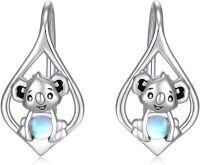 wholesale 925 Sterling Silver Moonstone Koala Huggie Hoop Earrings for Women Girls Gifts - Cute Animal Jewelry Set-Koala Earrings