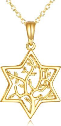 wholesale 14K Gold Star Shaped Tree of Life Pendant Necklace for Women - Fine-Star of Daivd Tree