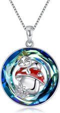 wholesale 925 Sterling Silver Round Blue Swarovski Crystal Pendant with Red and White Animal Design for Cat Lovers-0-0