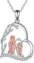 wholesale 925 Sterling Silver Heart-Shaped Pendant with Two Girls Holding Hands and Flowers - Perfect Mother's Day or Birthday Gift for Mom & Grandma-0-0