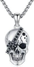 wholesale 925 Sterling Silver Gothic Skull Cross Pendant Necklace Punk Skeleton Jewelry for Men & Women-0-0