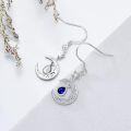 wholesale 925 Sterling Silver Blue Sapphire Crescent Moon & Star Drop Earrings-0-3
